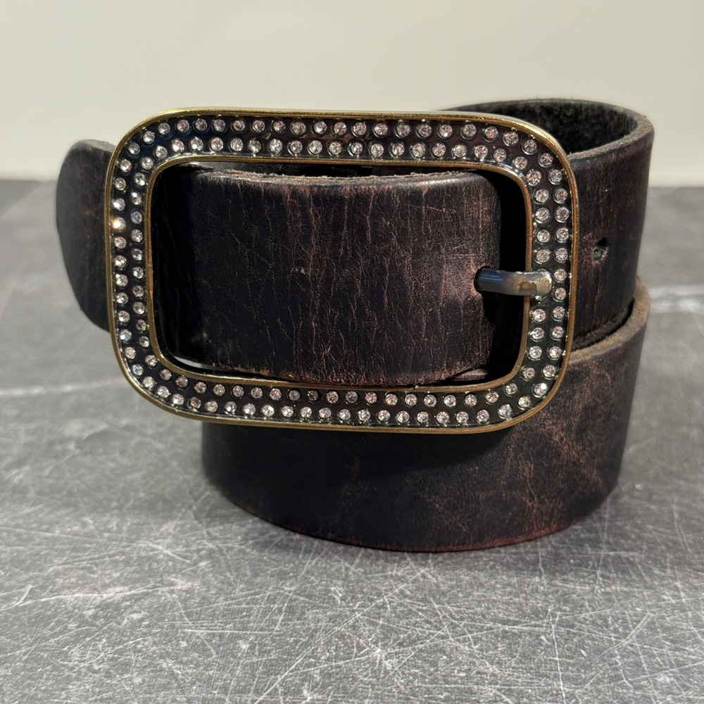 Vintage Y2K American Eagle Outfitters Leather Belt Brown Studded Buckle‎ Size 34